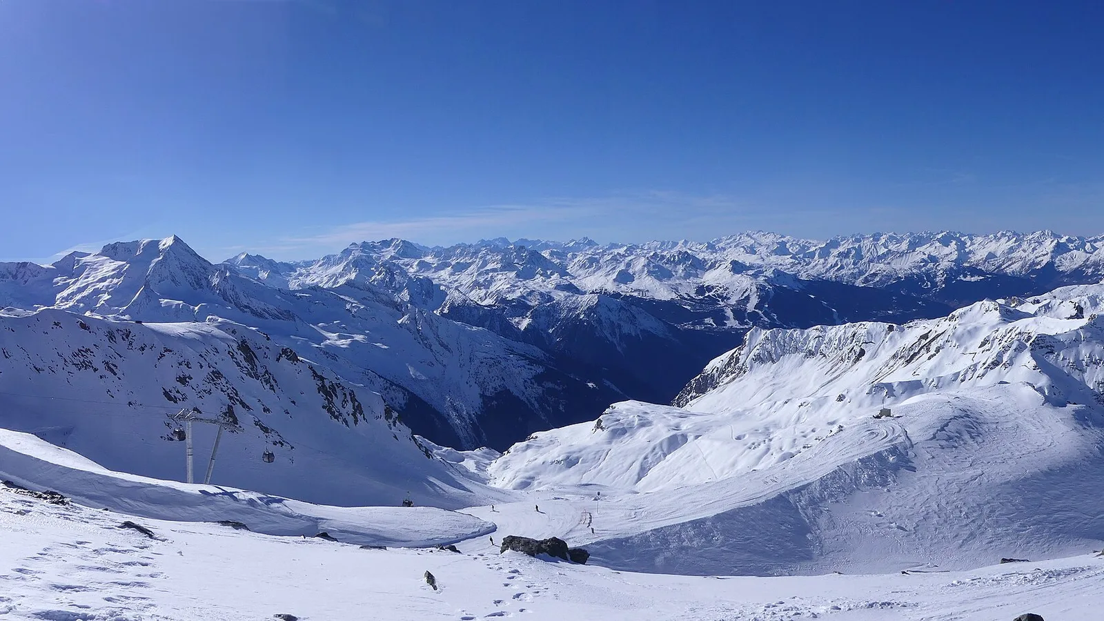 Winter panorama of La Plagne and Champagny sector from Bellecôte